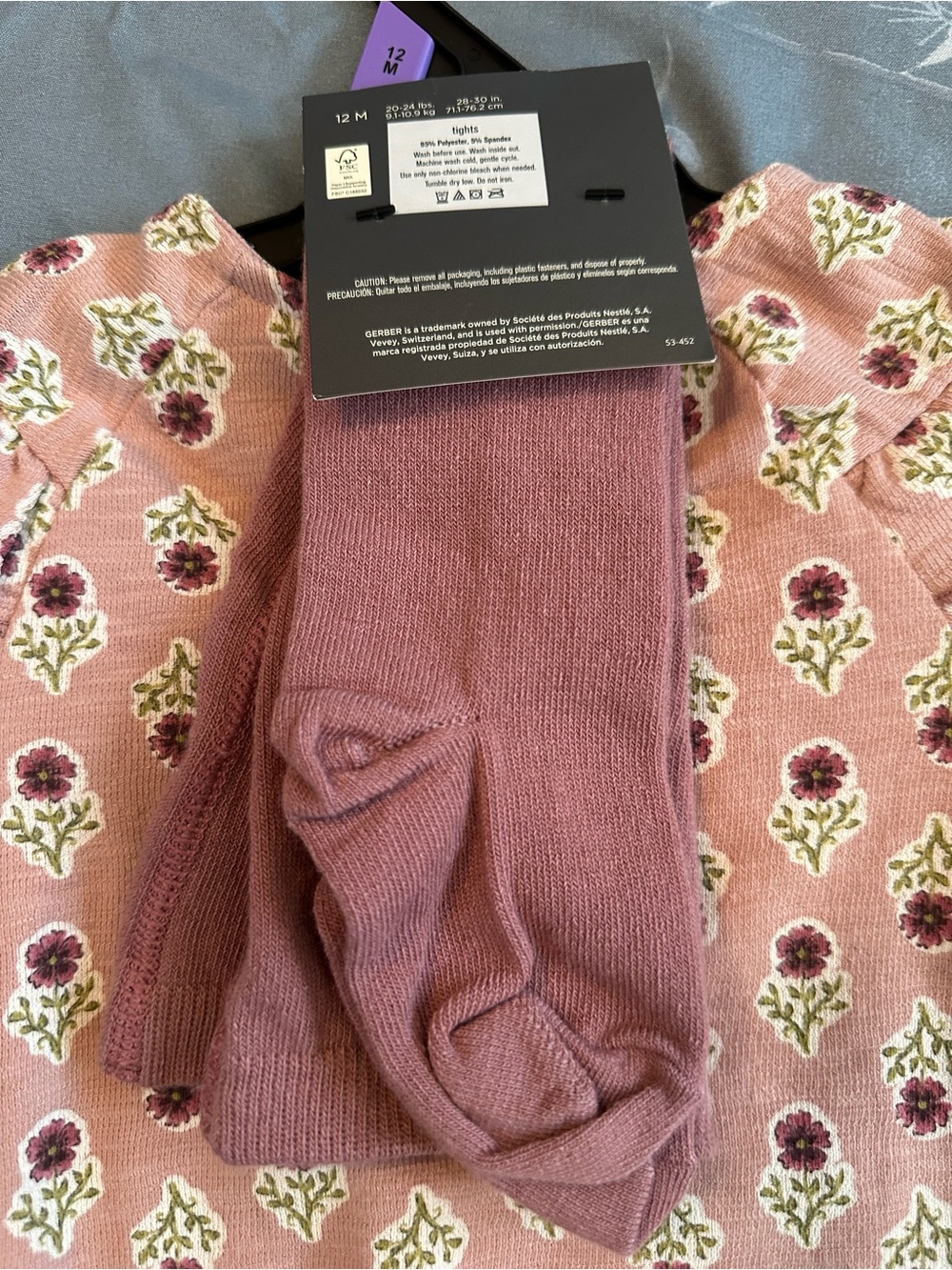 NWTS Modern Moments Pink Floral Ruffle Baby Romper w/matching tights Sz 12 mos. - Picture 8 of 9